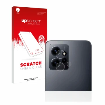 Parte frontal de un envase de producto con el logotipo de la marca upscreen. Al lado se muestra el dispositivo Xiaomi Redmi No