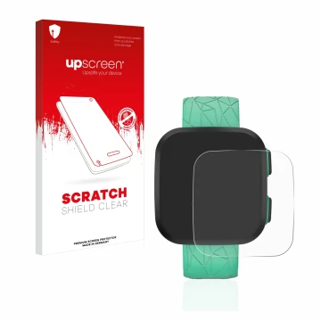 Parte frontal de un envase de producto con el logotipo de la marca upscreen. Al lado se muestra el dispositivo Garmin Bounce c