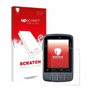 Parte frontal de un envase de producto con el logotipo de la marca upscreen. Al lado se muestra el dispositivo Giant Dash M200