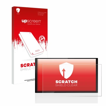 Parte frontal de un envase de producto con el logotipo de la marca upscreen. Al lado se muestra el dispositivo Kenwood DMX 772