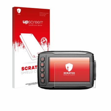 Parte frontal de un envase de producto con el logotipo de la marca upscreen. Al lado se muestra el dispositivo Blueskysea DV99