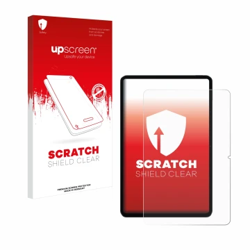 Parte frontal de un envase de producto con el logotipo de la marca upscreen. Al lado se muestra el dispositivo Xiaomi Pad 6 co