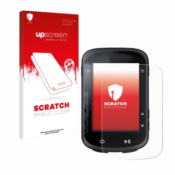 Parte frontal de un envase de producto con el logotipo de la marca upscreen. Al lado se muestra el dispositivo igpsport BSC200