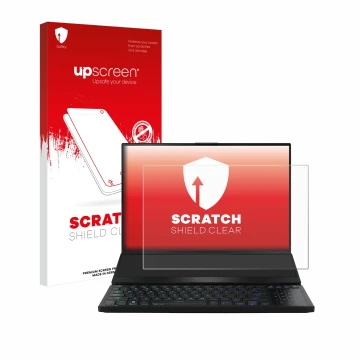 Parte frontal de un envase de producto con el logotipo de la marca upscreen. Al lado se muestra el dispositivo ASUS ROG Zephyr