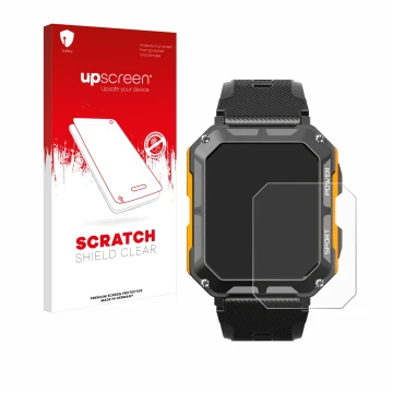 Parte frontal de un envase de producto con el logotipo de la marca upscreen. Al lado se muestra el dispositivo Njord Gear The 