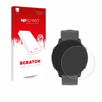 Parte frontal de un envase de producto con el logotipo de la marca upscreen. Al lado se muestra el dispositivo Shot Scope G5 G