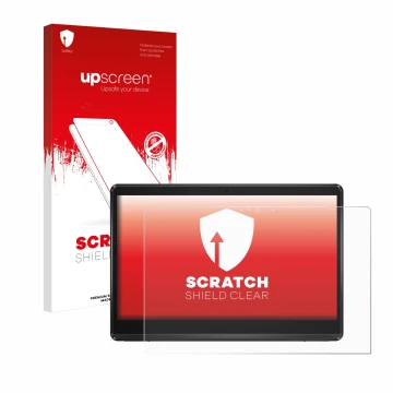 Parte frontal de un envase de producto con el logotipo de la marca upscreen. Al lado se muestra el dispositivo ASUS ExpertCent