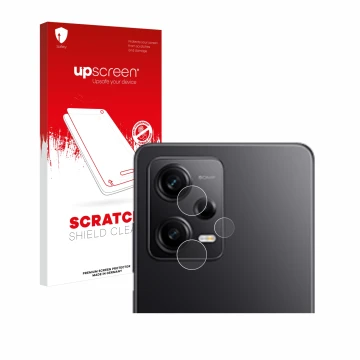 Parte frontal de un envase de producto con el logotipo de la marca upscreen. Al lado se muestra el dispositivo Xiaomi Redmi No