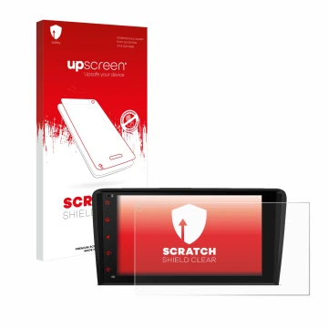 Parte frontal de un envase de producto con el logotipo de la marca upscreen. Al lado se muestra el dispositivo Xtrons PSA80A3A