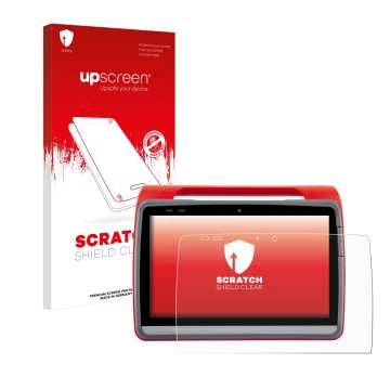 Parte frontal de un envase de producto con el logotipo de la marca upscreen. Al lado se muestra el dispositivo medDV NIDApad c