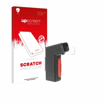 Parte frontal de un envase de producto con el logotipo de la marca upscreen. Al lado se muestra el dispositivo Tooo Cycling DV