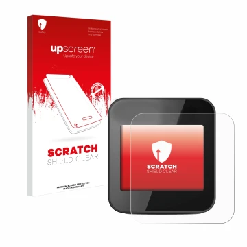 Parte frontal de un envase de producto con el logotipo de la marca upscreen. Al lado se muestra el dispositivo Cycplus GPS G1 
