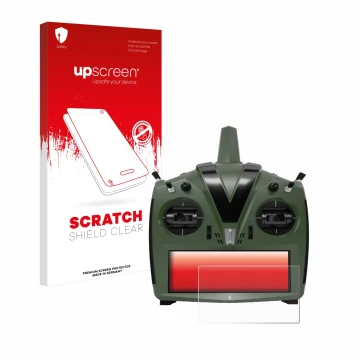 Parte frontal de un envase de producto con el logotipo de la marca upscreen. Al lado se muestra el dispositivo VBar Control Ev