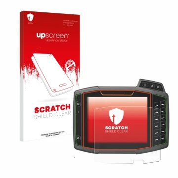 Parte frontal de un envase de producto con el logotipo de la marca upscreen. Al lado se muestra el dispositivo Amazone AmaTron