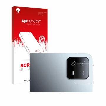 Parte frontal de un envase de producto con el logotipo de la marca upscreen. Al lado se muestra el dispositivo Xiaomi Pad 6 (S