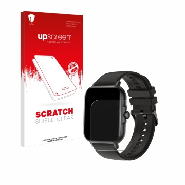 Parte frontal de un envase de producto con el logotipo de la marca upscreen. Al lado se muestra el dispositivo AcclaFit KM13 1