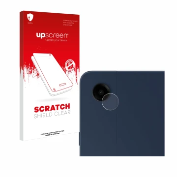 Parte frontal de un envase de producto con el logotipo de la marca upscreen. Al lado se muestra el dispositivo Samsung Galaxy 