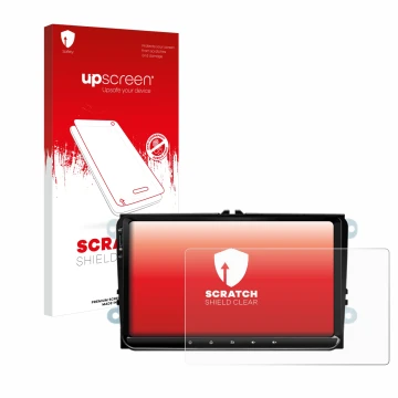 Parte frontal de un envase de producto con el logotipo de la marca upscreen. Al lado se muestra el dispositivo Eonon 53 SE con