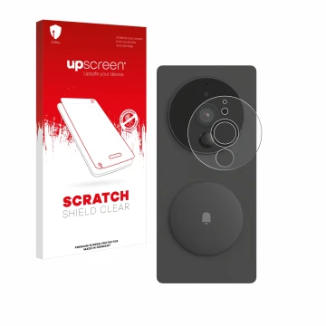 Parte frontal de un envase de producto con el logotipo de la marca upscreen. Al lado se muestra el dispositivo Aqara SVD-KIT1 