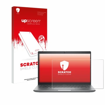 Parte frontal de un envase de producto con el logotipo de la marca upscreen. Al lado se muestra el dispositivo Dell Precision 