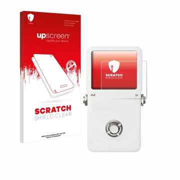 Parte frontal de un envase de producto con el logotipo de la marca upscreen. Al lado se muestra el dispositivo TC Electronic P