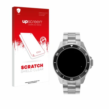 Parte frontal de un envase de producto con el logotipo de la marca upscreen. Al lado se muestra el dispositivo Withings ScanWa
