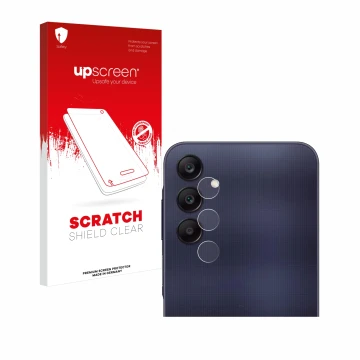 Parte frontal de un envase de producto con el logotipo de la marca upscreen. Al lado se muestra el dispositivo Samsung Galaxy 