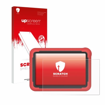 Parte frontal de un envase de producto con el logotipo de la marca upscreen. Al lado se muestra el dispositivo Launch X-431 Pr