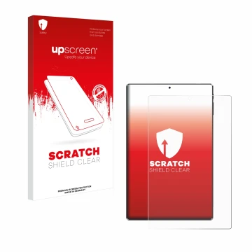 Parte frontal de un envase de producto con el logotipo de la marca upscreen. Al lado se muestra el dispositivo Simplori M107 c