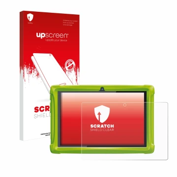 Parte frontal de un envase de producto con el logotipo de la marca upscreen. Al lado se muestra el dispositivo Clementoni Clem