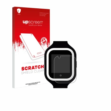 Parte frontal de un envase de producto con el logotipo de la marca upscreen. Al lado se muestra el dispositivo SaveFamily Icon