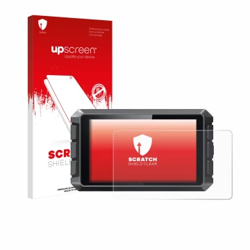 Parte frontal de un envase de producto con el logotipo de la marca upscreen. Al lado se muestra el dispositivo Creality Sonic 