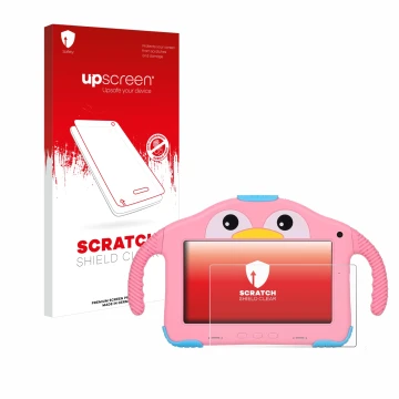 Parte frontal de un envase de producto con el logotipo de la marca upscreen. Al lado se muestra el dispositivo okulaku KIDS03-