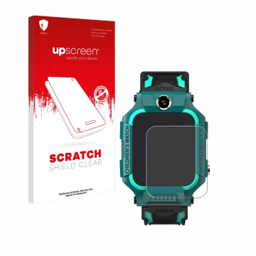 Parte frontal de un envase de producto con el logotipo de la marca upscreen. Al lado se muestra el dispositivo Retoo Smartwatc