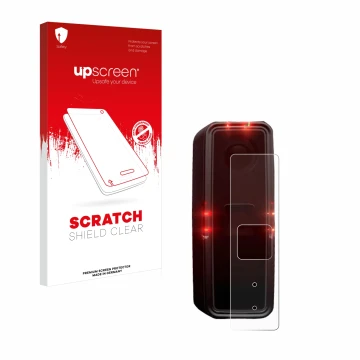 Parte frontal de un envase de producto con el logotipo de la marca upscreen. Al lado se muestra el dispositivo Alps Alpine Rid