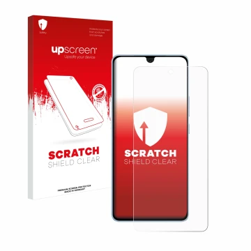 Parte frontal de un envase de producto con el logotipo de la marca upscreen. Al lado se muestra el dispositivo Vivo iQOO Neo 9