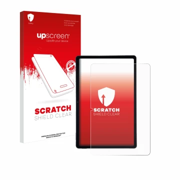 Parte frontal de un envase de producto con el logotipo de la marca upscreen. Al lado se muestra el dispositivo AGM Pad P2 con 