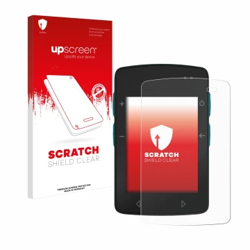 Parte frontal de un envase de producto con el logotipo de la marca upscreen. Al lado se muestra el dispositivo TwoNav Roc con 
