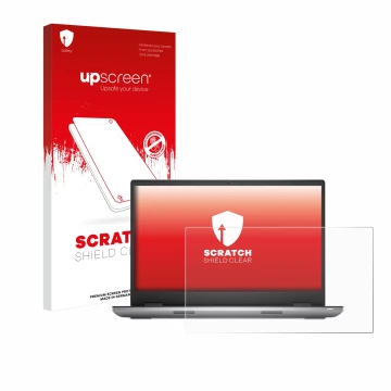 Parte frontal de un envase de producto con el logotipo de la marca upscreen. Al lado se muestra el dispositivo Dell Precision 