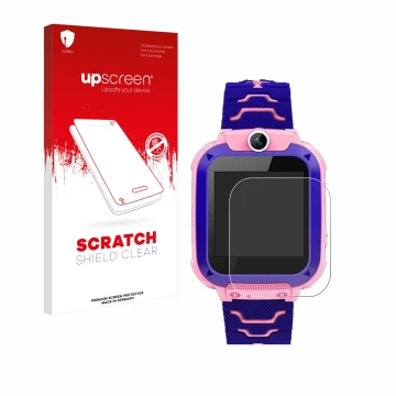 Parte frontal de un envase de producto con el logotipo de la marca upscreen. Al lado se muestra el dispositivo Bothergu Kids S