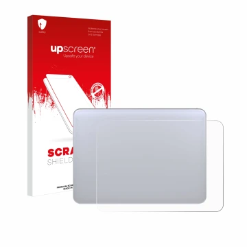 Parte frontal de un envase de producto con el logotipo de la marca upscreen. Al lado se muestra el dispositivo Apple Magic 3 (