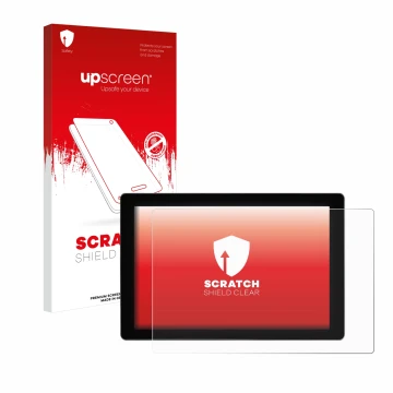 Parte frontal de un envase de producto con el logotipo de la marca upscreen. Al lado se muestra el dispositivo SmallHD Indie 7
