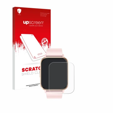 Parte frontal de un envase de producto con el logotipo de la marca upscreen. Al lado se muestra el dispositivo walkbee Smartwa
