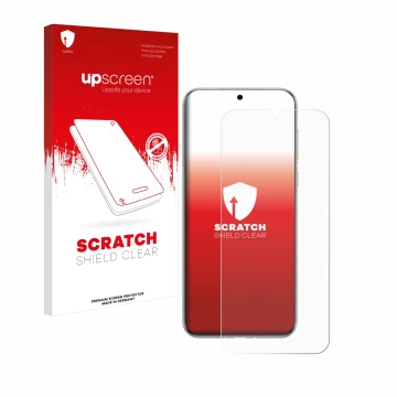 Parte frontal de un envase de producto con el logotipo de la marca upscreen. Al lado se muestra el dispositivo Huawei Pura 70 