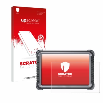 Parte frontal de un envase de producto con el logotipo de la marca upscreen. Al lado se muestra el dispositivo Topdon Phoenix 