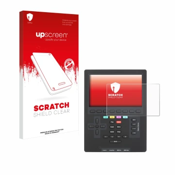 Parte frontal de un envase de producto con el logotipo de la marca upscreen. Al lado se muestra el dispositivo Polyend Tracker