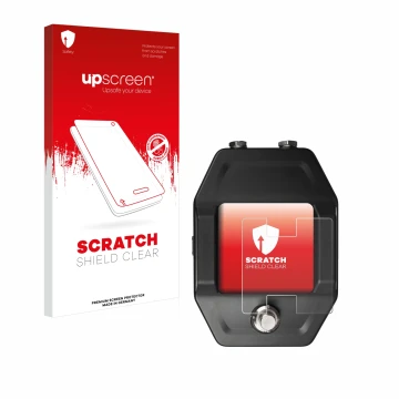 Parte frontal de un envase de producto con el logotipo de la marca upscreen. Al lado se muestra el dispositivo Shure GLXD16+ c