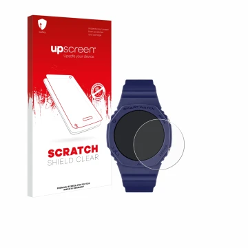 Parte frontal de un envase de producto con el logotipo de la marca upscreen. Al lado se muestra el dispositivo Reflex Active S