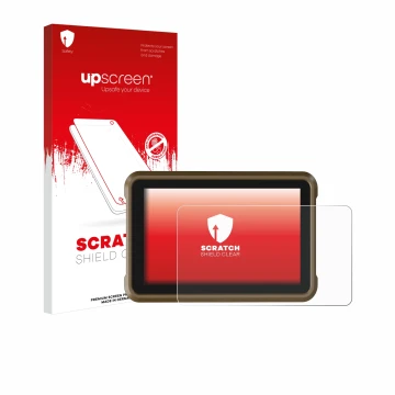 Parte frontal de un envase de producto con el logotipo de la marca upscreen. Al lado se muestra el dispositivo Atomos Ninja co