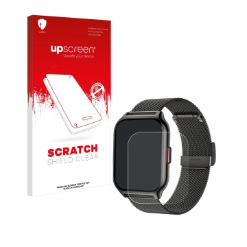 Parte frontal de un envase de producto con el logotipo de la marca upscreen. Al lado se muestra el dispositivo Narcid P95 2
